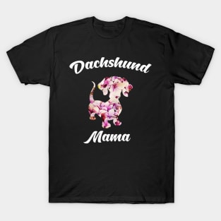 Dachshund Mama Flower Pattern T-Shirt